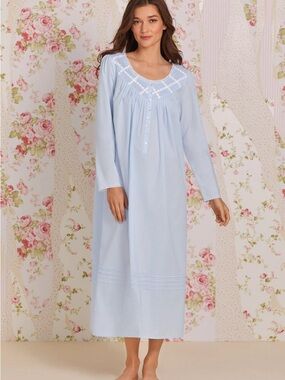 Eileen West Poetic Cotton Lawn Long Sleeve Ballet Nightgown Blue Medium